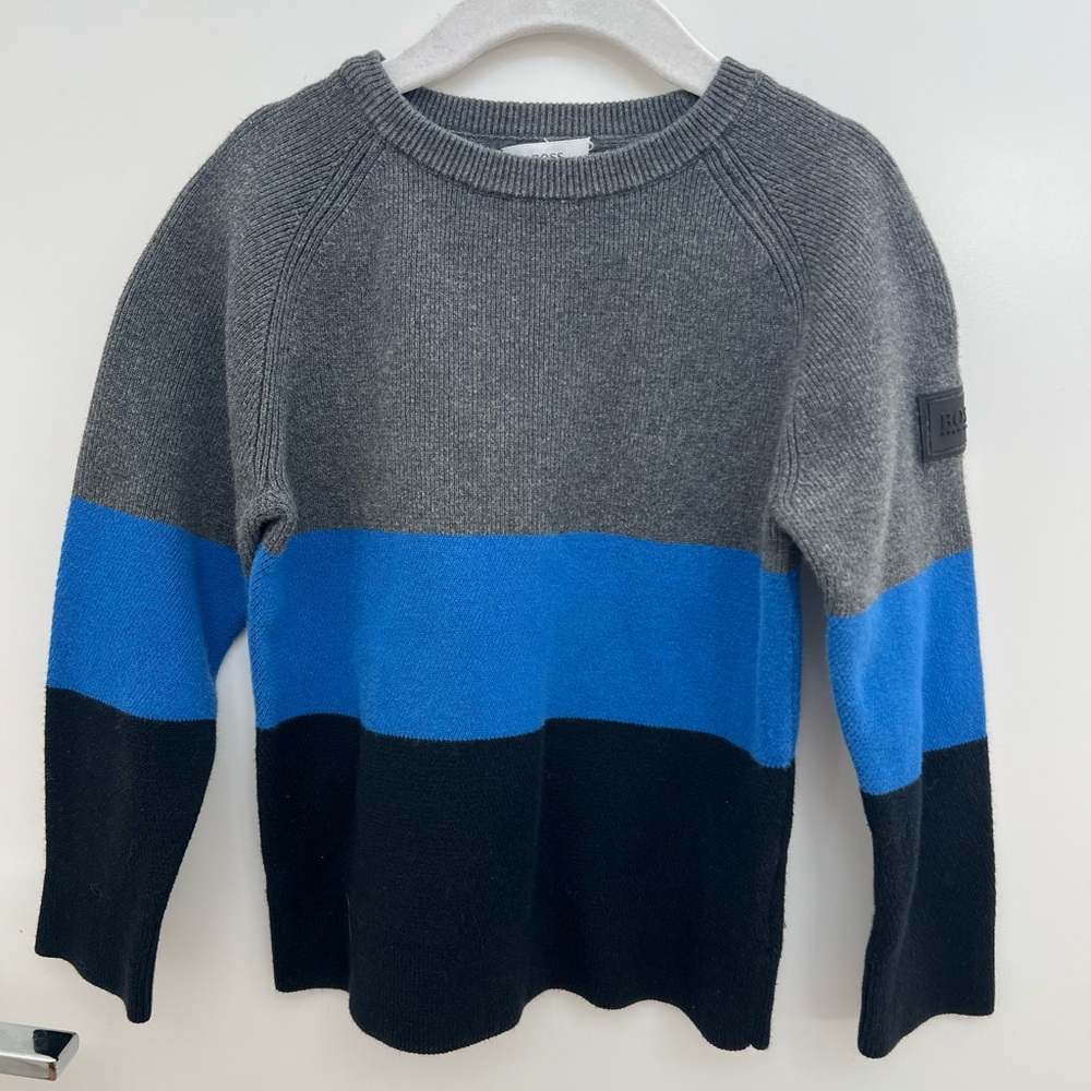 Boss Kids Gray, Blue, and Black Sweater